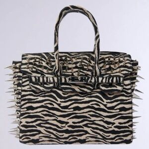 AKIRA TRY ME EMBELLISHED TOTE Calf hair Zebra Print Spiked Tote Bag